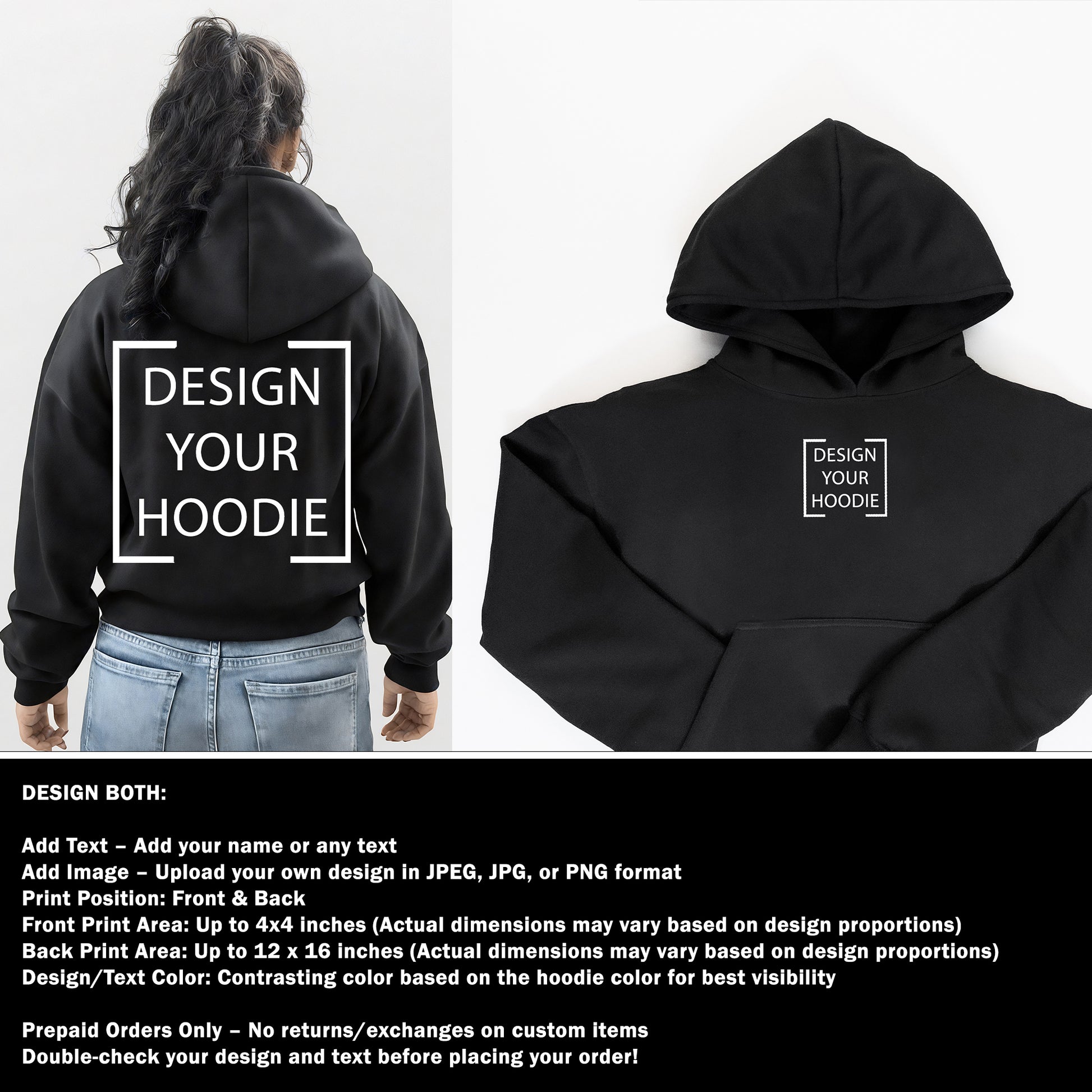 Custom Print - Women Hoodie - Black